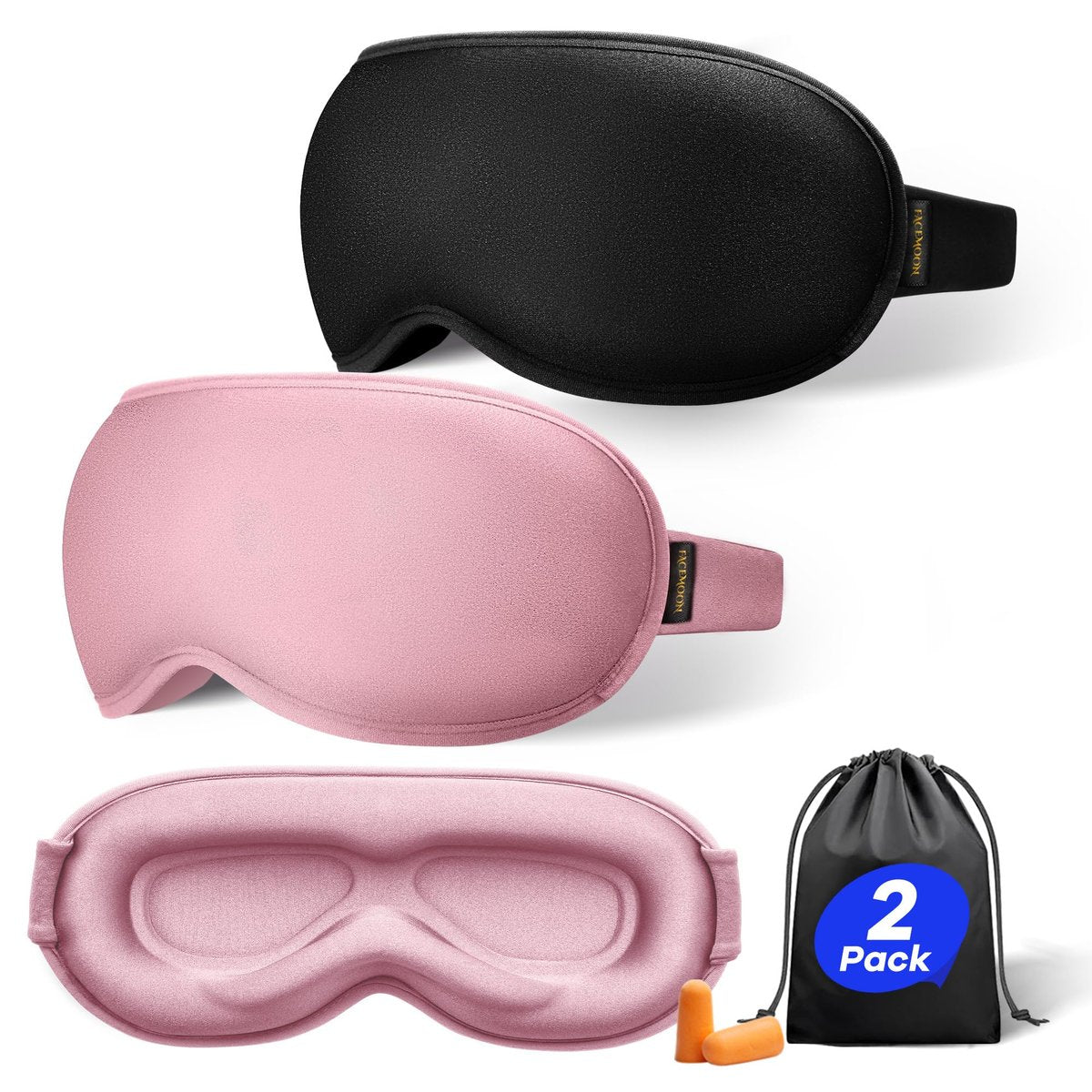 Gewichts-Augenmaske zum Schlafen 2er-Pack: Sanfter Druck, Blackout-Schlafmaske mit 3D-Konturkuppen, Null Augendruck für Wimpernverlängerungen, Memory-Schaum-Reisemaske, Schwarz Pink