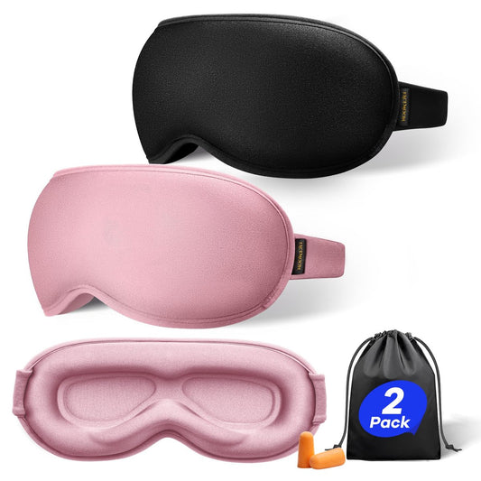 Gewichts-Augenmaske zum Schlafen 2er-Pack: Sanfter Druck, Blackout-Schlafmaske mit 3D-Konturkuppen, Null Augendruck für Wimpernverlängerungen, Memory-Schaum-Reisemaske, Schwarz Pink
