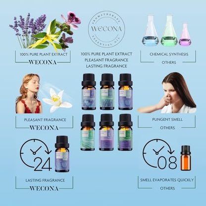 Wecona Ätherische Öle für die Wäsche – 100% reine Aromaöle für Diffuser und Zuhause, 6x10 ml (Clean) – Aromatherapie-Öle für Luftbefeuchter, Wolltrocknerbälle, saubere Wäsche