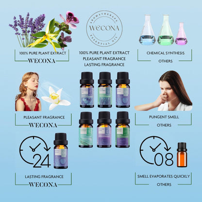 Wecona Ätherische Öle für die Wäsche – 100% reine Aromaöle für Diffuser und Zuhause, 6x10 ml (Clean) – Aromatherapie-Öle für Luftbefeuchter, Wolltrocknerbälle, saubere Wäsche