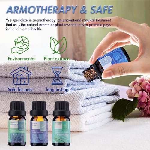 Wecona Ätherische Öle für die Wäsche – 100% reine Aromaöle für Diffuser und Zuhause, 6x10 ml (Clean) – Aromatherapie-Öle für Luftbefeuchter, Wolltrocknerbälle, saubere Wäsche