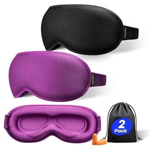 Gewichtete Schlafmaske 2er-Pack: Sanfter Druck, 3D-Kontur-Cups, Null Augendruck – Memory-Schaum-Reisemaske für Wimpernverlängerungen, Schwarz & Lila