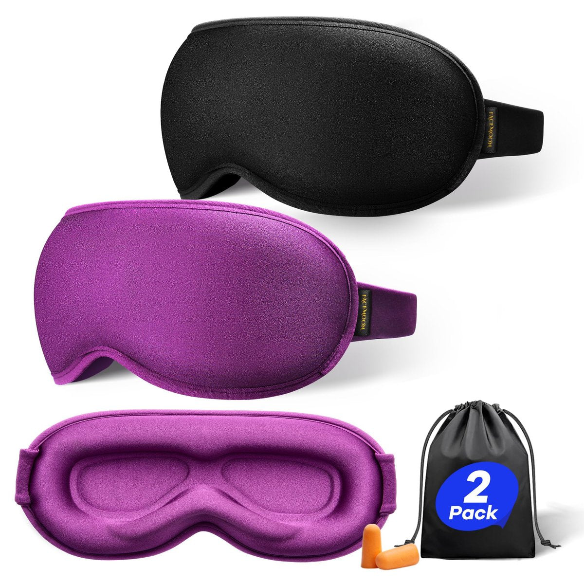 Gewichtete Schlafmaske 2er-Pack: Sanfter Druck, 3D-Kontur-Cups, Null Augendruck – Memory-Schaum-Reisemaske für Wimpernverlängerungen, Schwarz & Lila