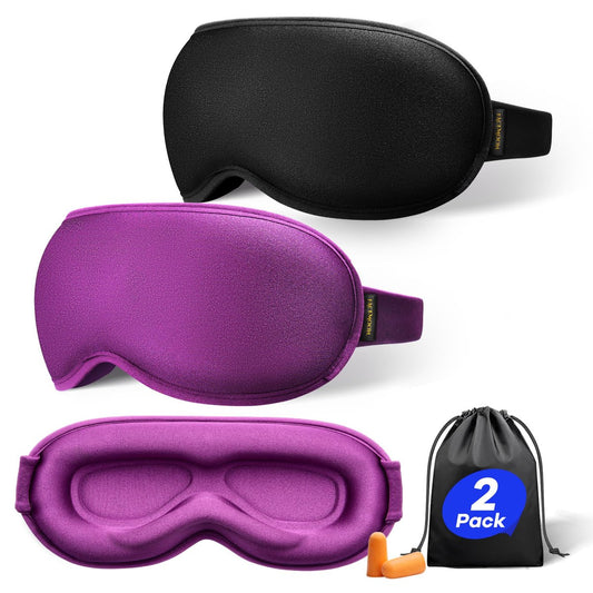 Gewichtete Schlafmaske 2er-Pack: Sanfter Druck, 3D-Kontur-Cups, Null Augendruck – Memory-Schaum-Reisemaske für Wimpernverlängerungen, Schwarz & Lila