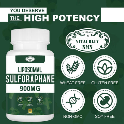 900 mg Liposomales Sulforaphan Präparat Brokkoli Extrakt – Antioxidans, Leberunterstützung, Verdauung, Zellgesundheit – 60 Kapseln