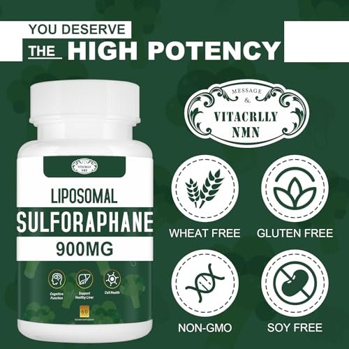 900 mg Liposomales Sulforaphan Präparat Brokkoli Extrakt – Antioxidans, Leberunterstützung, Verdauung, Zellgesundheit – 60 Kapseln