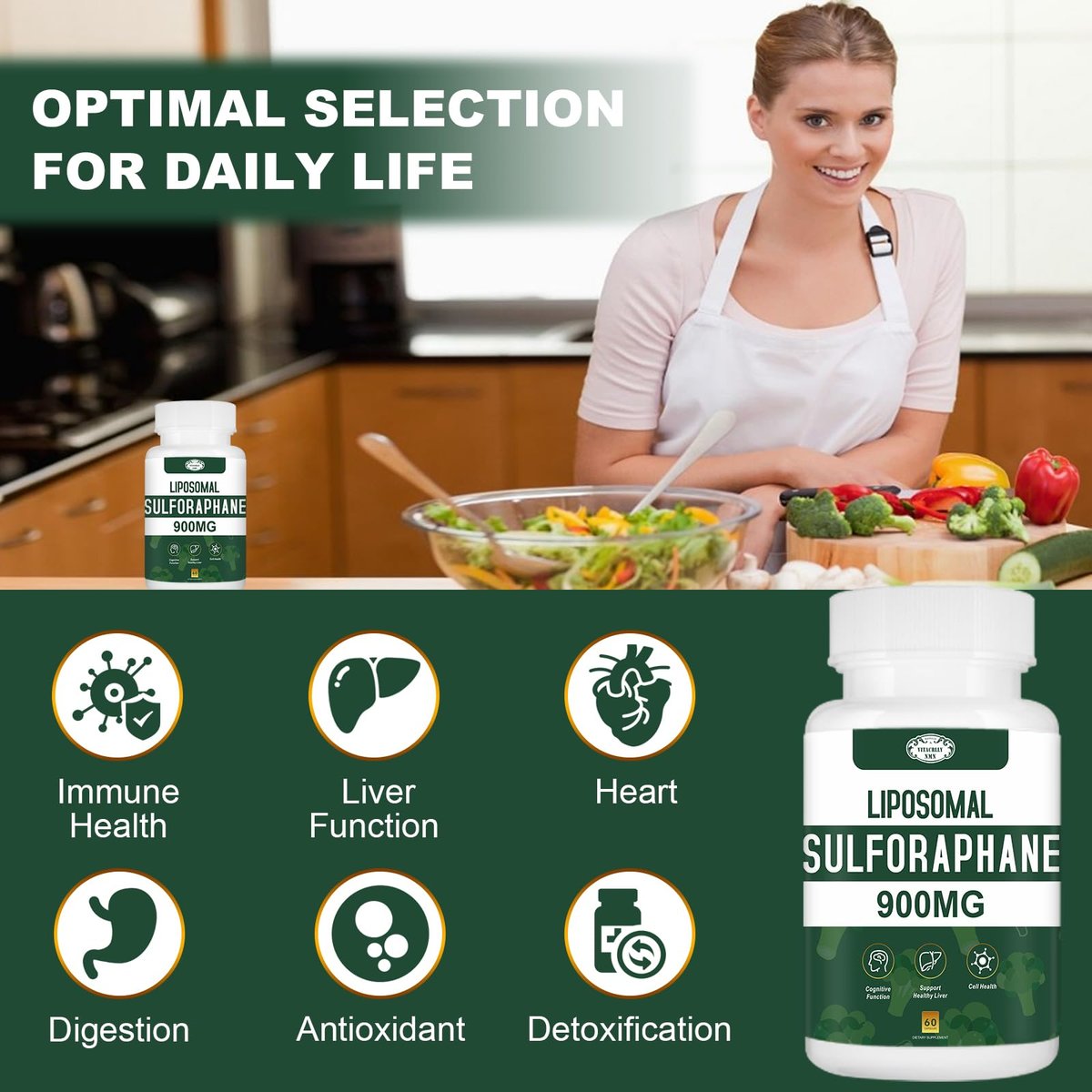 900 mg Liposomales Sulforaphan Präparat Brokkoli Extrakt – Antioxidans, Leberunterstützung, Verdauung, Zellgesundheit – 60 Kapseln