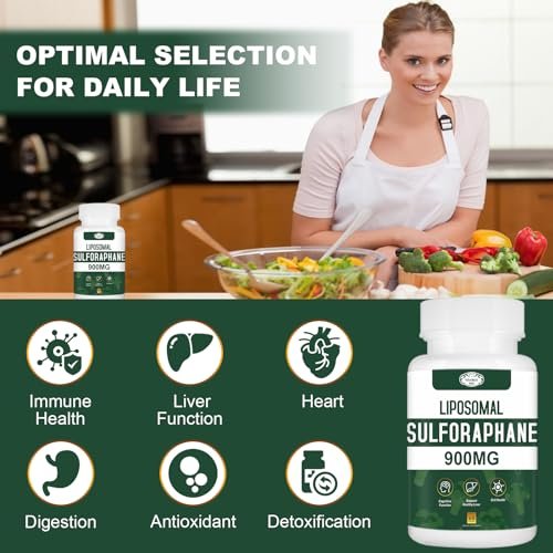 900 mg Liposomales Sulforaphan Präparat Brokkoli Extrakt – Antioxidans, Leberunterstützung, Verdauung, Zellgesundheit – 60 Kapseln
