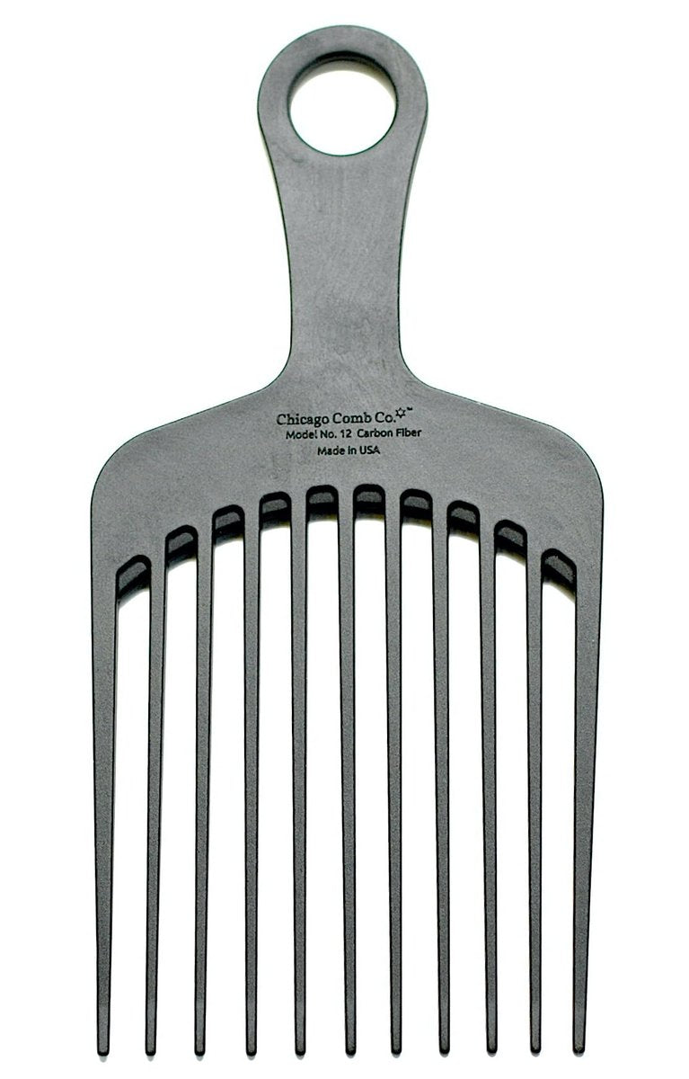 Chicago Comb Model 12 Carbon Fiber Kamm, XL Breitzinkiger Entwirrungskamm, Antistatisch, 19 cm, Hergestellt in den USA
