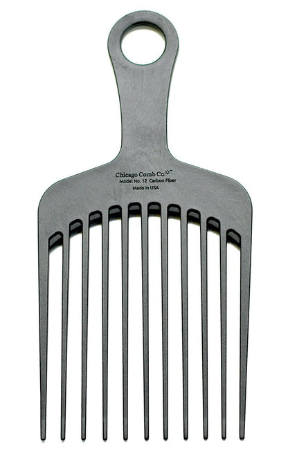 Chicago Comb Model 12 Carbon Fiber Kamm, XL Breitzinkiger Entwirrungskamm, Antistatisch, 19 cm, Hergestellt in den USA