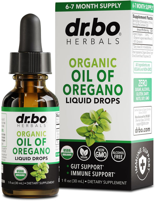 DR. BO Bio Oregano Öl Organische Tropfen - 6 Monate Vorrat, 30 ml - Vegane, Nicht-GMO Kräutertinktur zur Unterstützung von Immunsystem, Verdauung und Entgiftung