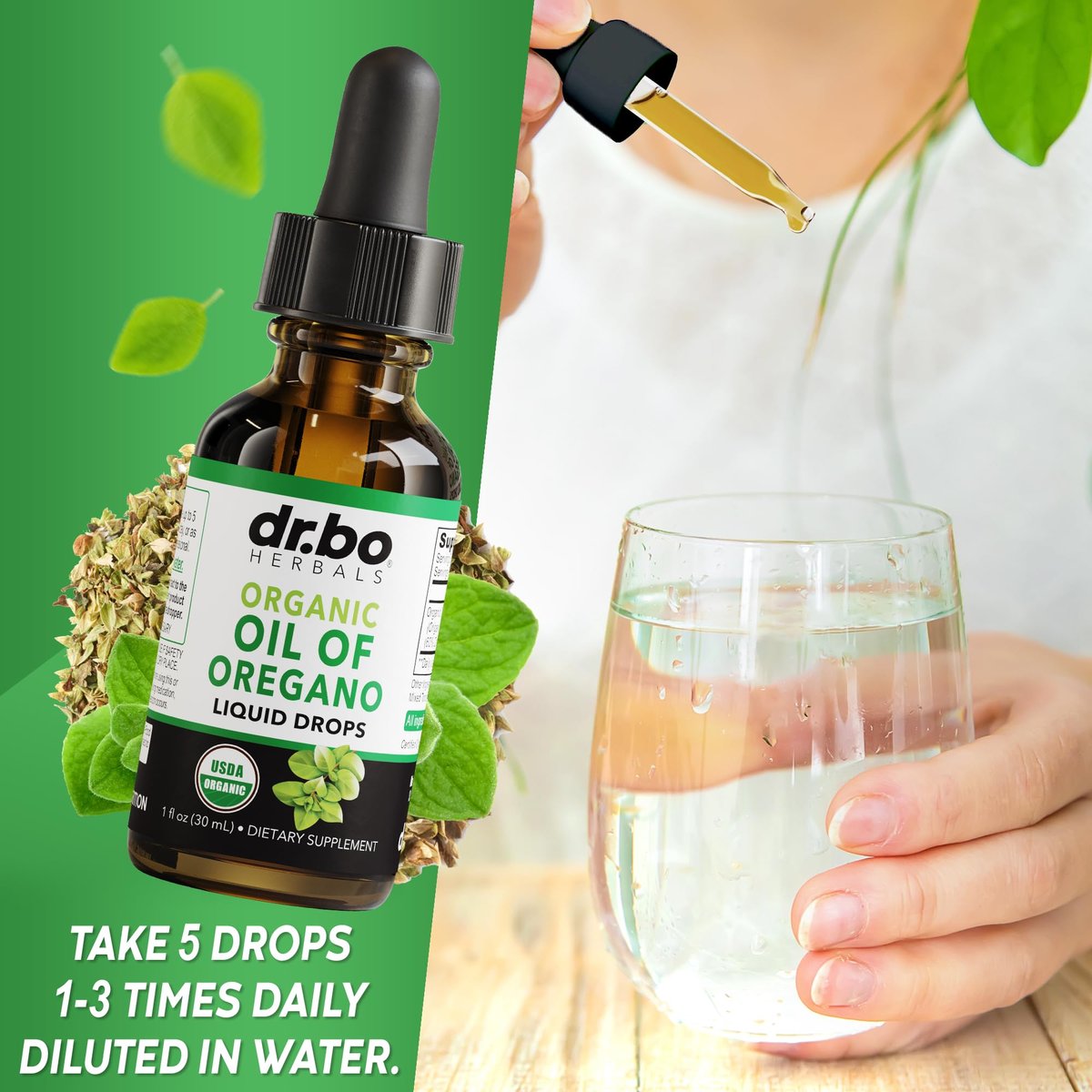 DR. BO Bio Oregano Öl Organische Tropfen - 6 Monate Vorrat, 30 ml - Vegane, Nicht-GMO Kräutertinktur zur Unterstützung von Immunsystem, Verdauung und Entgiftung