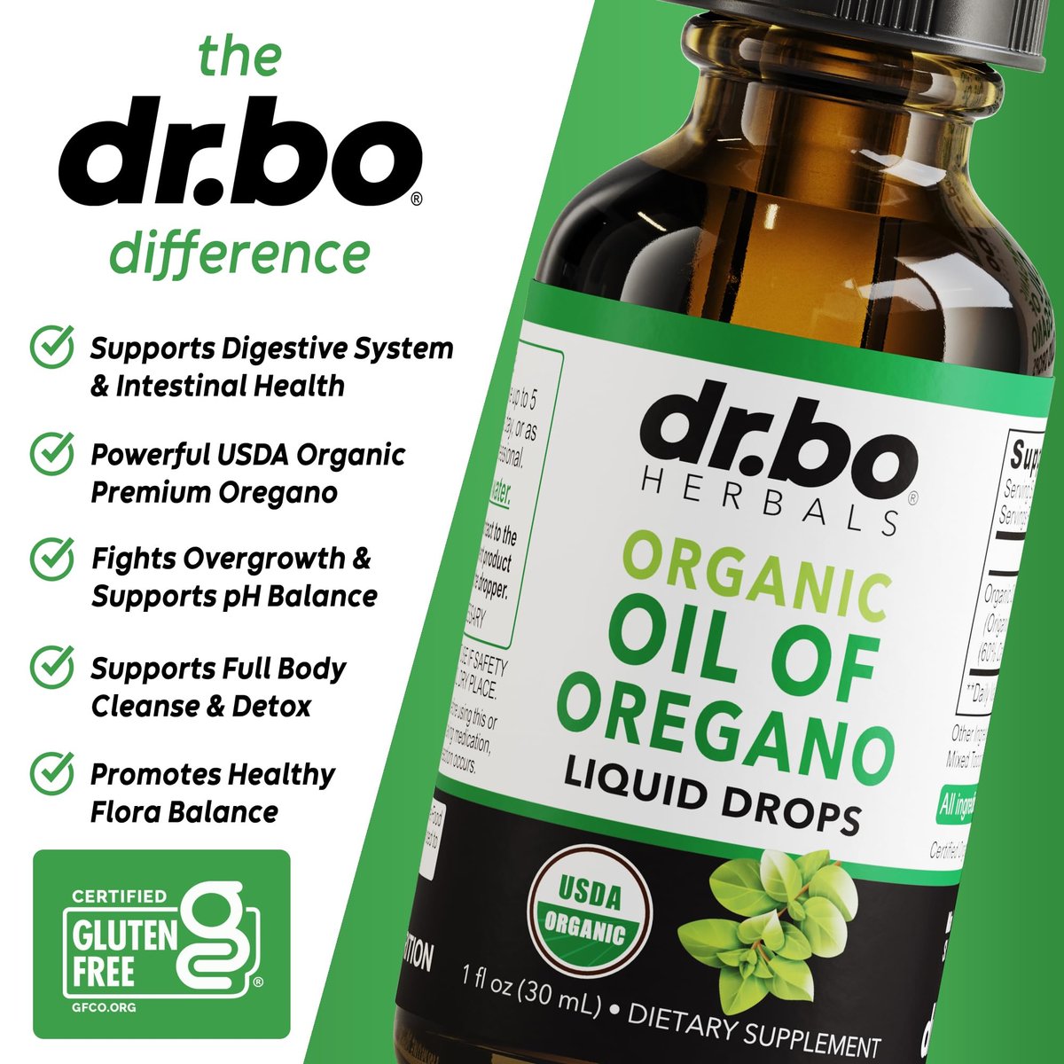 DR. BO Bio Oregano Öl Organische Tropfen - 6 Monate Vorrat, 30 ml - Vegane, Nicht-GMO Kräutertinktur zur Unterstützung von Immunsystem, Verdauung und Entgiftung
