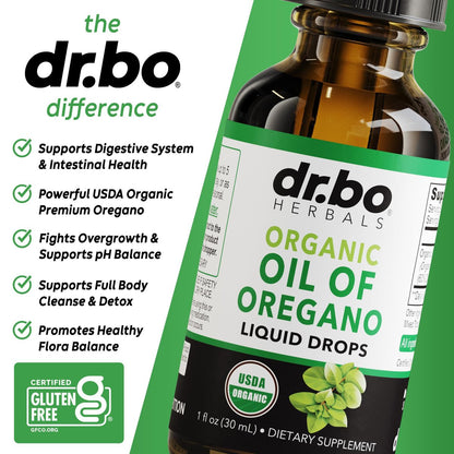 DR. BO Bio Oregano Öl Organische Tropfen - 6 Monate Vorrat, 30 ml - Vegane, Nicht-GMO Kräutertinktur zur Unterstützung von Immunsystem, Verdauung und Entgiftung