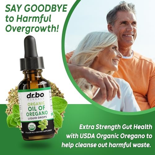 DR. BO Bio Oregano Öl Organische Tropfen - 6 Monate Vorrat, 30 ml - Vegane, Nicht-GMO Kräutertinktur zur Unterstützung von Immunsystem, Verdauung und Entgiftung
