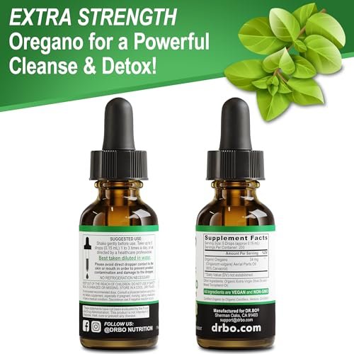 DR. BO Bio Oregano Öl Organische Tropfen - 6 Monate Vorrat, 30 ml - Vegane, Nicht-GMO Kräutertinktur zur Unterstützung von Immunsystem, Verdauung und Entgiftung
