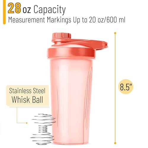Mr. Pen Shaker-Flasche für Proteinshakes mit Drehverschluss, 28 oz, Korallenrosa, mit Drahtkugel