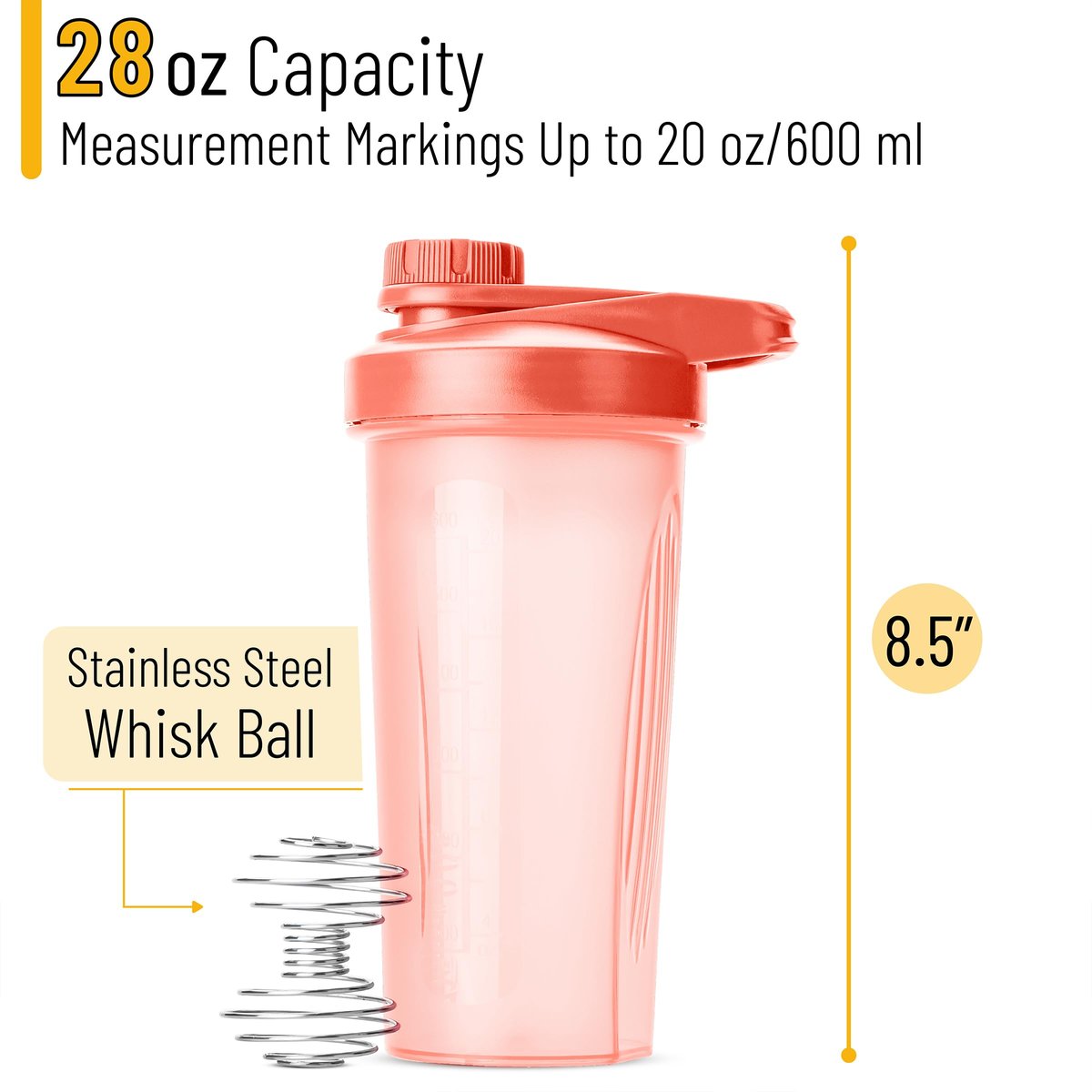 Mr. Pen Shaker-Flasche für Proteinshakes mit Drehverschluss, 28 oz, Korallenrosa, mit Drahtkugel