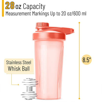 Mr. Pen Shaker-Flasche für Proteinshakes mit Drehverschluss, 28 oz, Korallenrosa, mit Drahtkugel