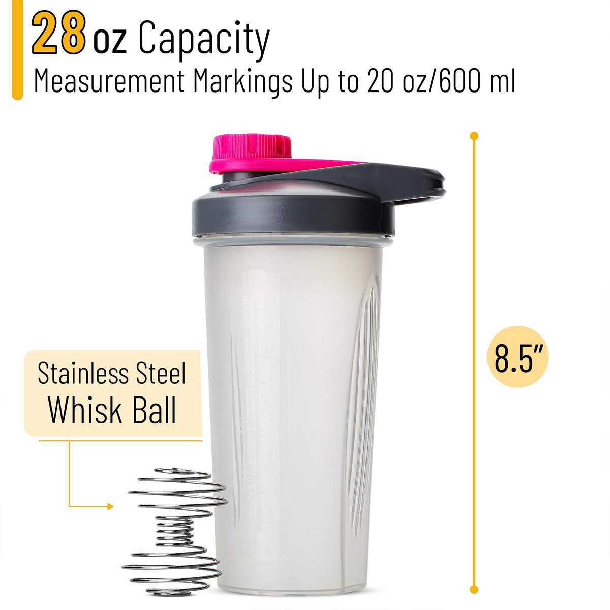Mr. Pen Shaker Bottles für Proteinshakes - 28 oz, Grau & Pink Protein Shaker mit Schneebesen-Kugel