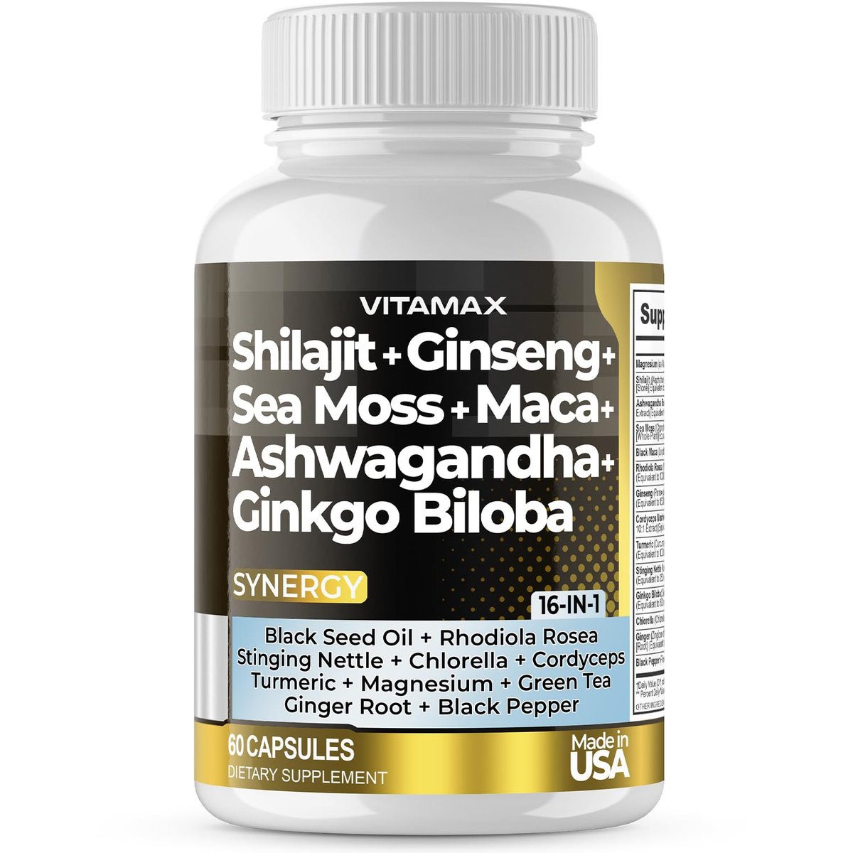 Vitamax Reines Himalaya-Shilajit-Präparat mit Ashwagandha, Seemoos, Rhodiola Rosea und Ginkgo Biloba – Fulvinsäure- und Spurenemineral-Kapseln für Männer und Frauen – Hergestellt in den USA