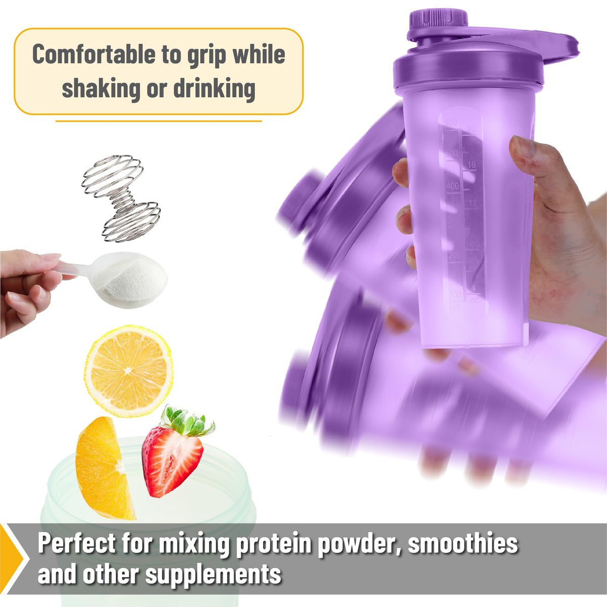 Mr. Pen Shakerflasche für Proteinshakes mit Drehverschluss, 28 oz, lila Protein-Shaker-Flasche mit Drahtschneeball, Mixerflasche