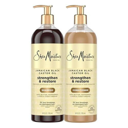 SheaMoisture Stärken & Reparieren Shampoo und Conditioner Bundle mit Jamaican Black Castor Oil 2er-Pack zur Reinigung & Pflege von trockenem, geschädigtem Haar, 24 oz