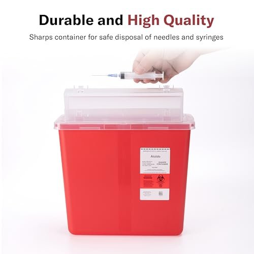 Alcedo Sharps Behälter für den Haushalt und professionellen Gebrauch, 5 Quart (1 Packung), Biohazard Nadel- und Spritzenentsorgung, Briefkasten-ähnlicher Deckel, medizinische Qualität