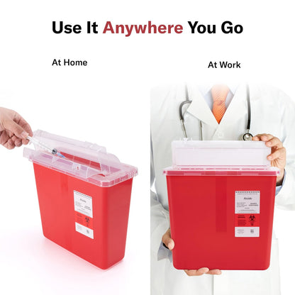 Alcedo Sharps Behälter für den Haushalt und professionellen Gebrauch, 5 Quart (1 Packung), Biohazard Nadel- und Spritzenentsorgung, Briefkasten-ähnlicher Deckel, medizinische Qualität