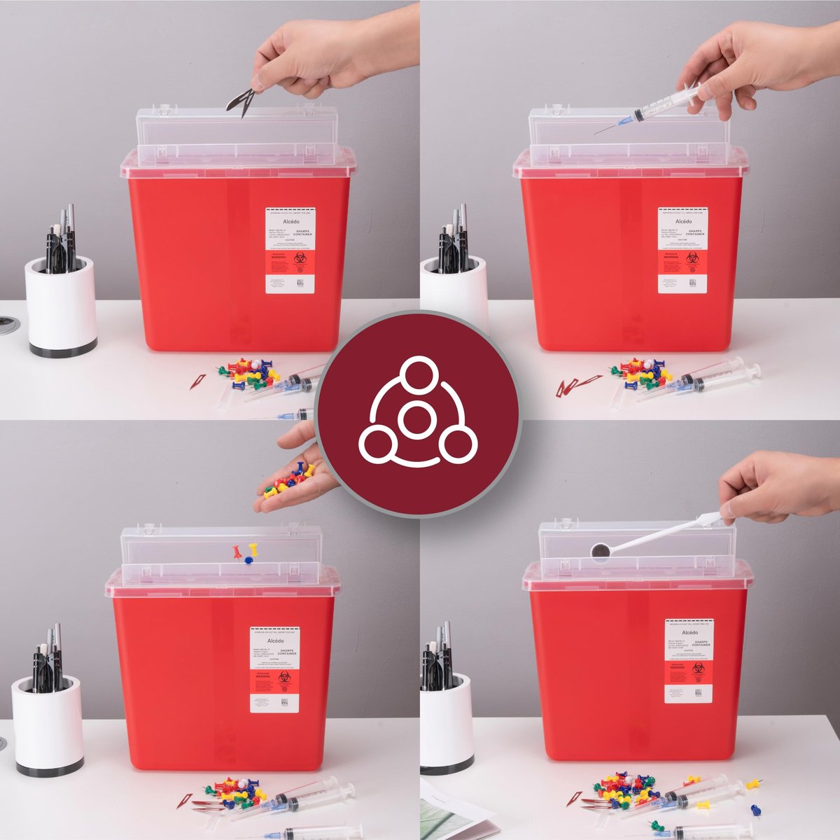 Alcedo Sharps Behälter für den Haushalt und professionellen Gebrauch, 5 Quart (1 Packung), Biohazard Nadel- und Spritzenentsorgung, Briefkasten-ähnlicher Deckel, medizinische Qualität