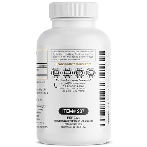 Bronson Acetyl-L-Carnitin 500 mg – Hochdosierte Aminosäure, Non-GMO, 60 Kapseln