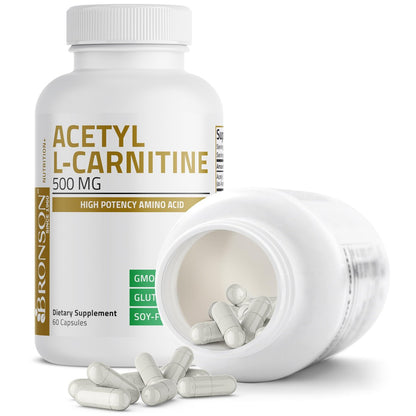 Bronson Acetyl-L-Carnitin 500 mg – Hochdosierte Aminosäure, Non-GMO, 60 Kapseln