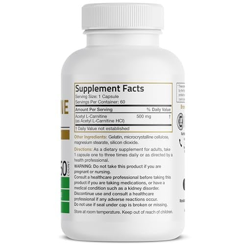 Bronson Acetyl-L-Carnitin 500 mg – Hochdosierte Aminosäure, Non-GMO, 60 Kapseln
