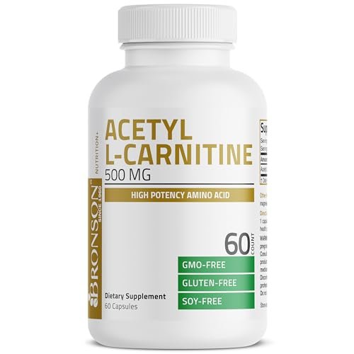 Bronson Acetyl-L-Carnitin 500 mg – Hochdosierte Aminosäure, Non-GMO, 60 Kapseln