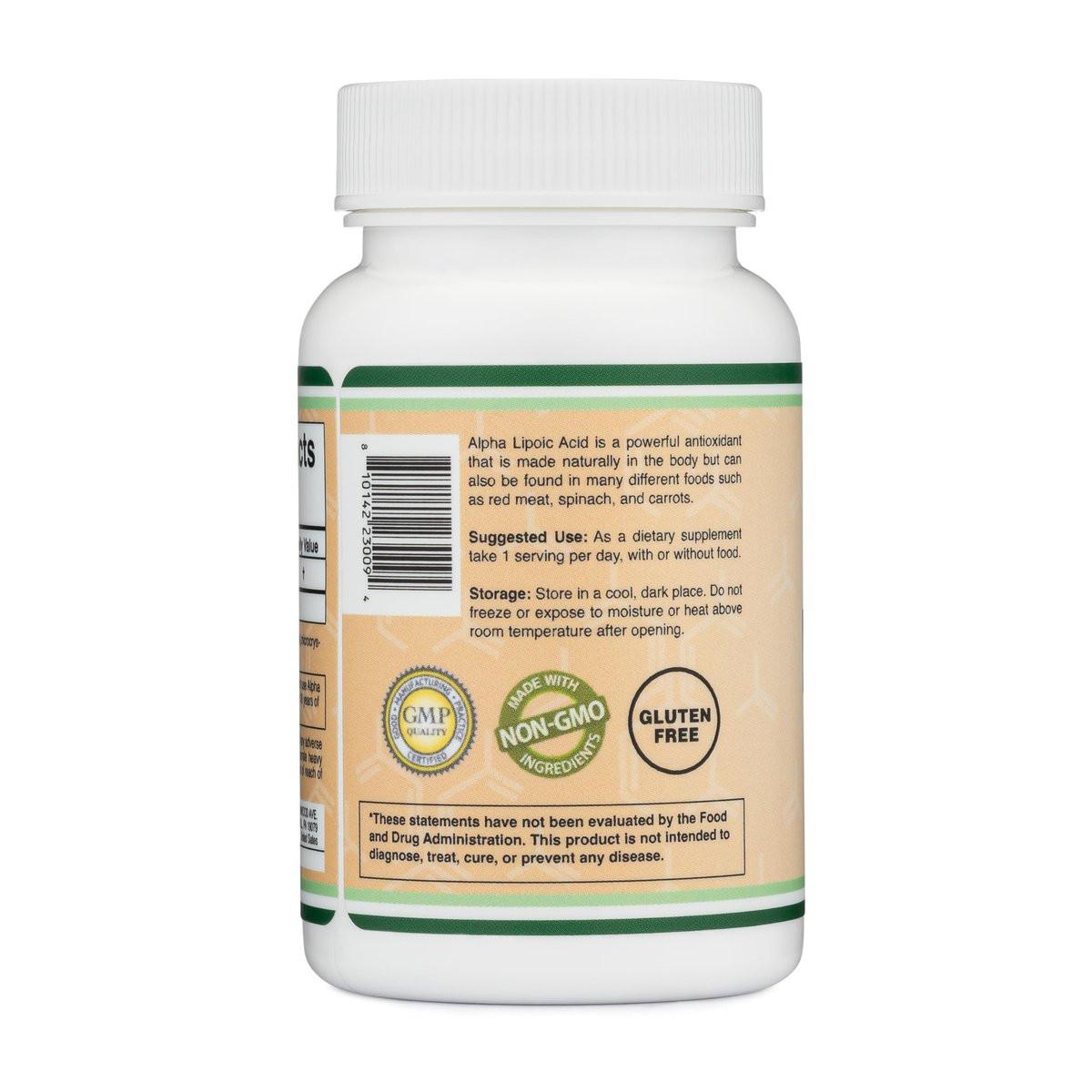 Alpha-Liponsäure 600mg pro Portion, 60 Kapseln (Drittgeprüft, Nicht-GVO, Glutenfrei, Vegan) Zelluläre Energieunterstützung (ALA Nahrungsergänzungsmittel) von Double Wood
