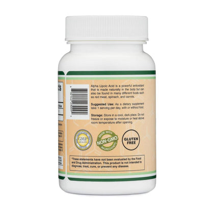 Alpha-Liponsäure 600mg pro Portion, 60 Kapseln (Drittgeprüft, Nicht-GVO, Glutenfrei, Vegan) Zelluläre Energieunterstützung (ALA Nahrungsergänzungsmittel) von Double Wood