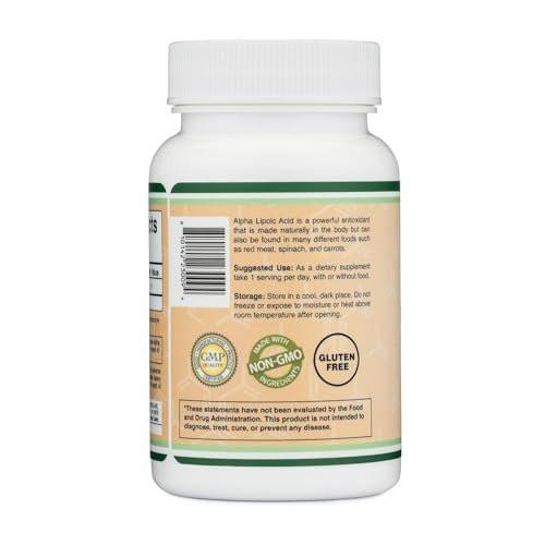 Alpha-Liponsäure 600mg pro Portion, 60 Kapseln (Drittgeprüft, Nicht-GVO, Glutenfrei, Vegan) Zelluläre Energieunterstützung (ALA Nahrungsergänzungsmittel) von Double Wood