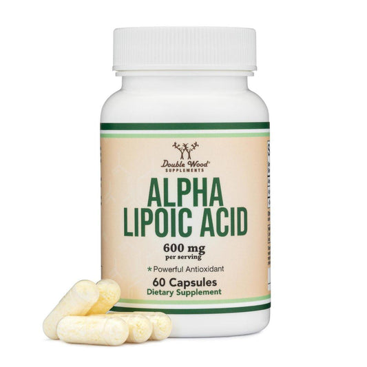 Alpha-Liponsäure 600mg pro Portion, 60 Kapseln (Drittgeprüft, Nicht-GVO, Glutenfrei, Vegan) Zelluläre Energieunterstützung (ALA Nahrungsergänzungsmittel) von Double Wood