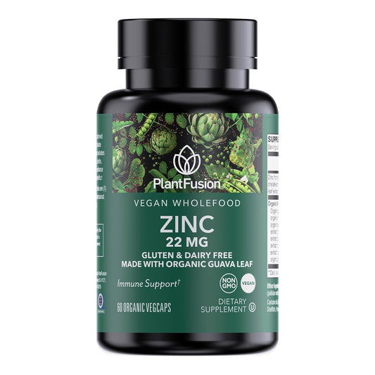 PlantFusion Vegane Zink-Ergänzung 22 mg – Vollwertkomplex mit cheliertem Zinkcitrat aus Bio-Guavenblatt zur Unterstützung des Immunsystems, 60 Kapseln