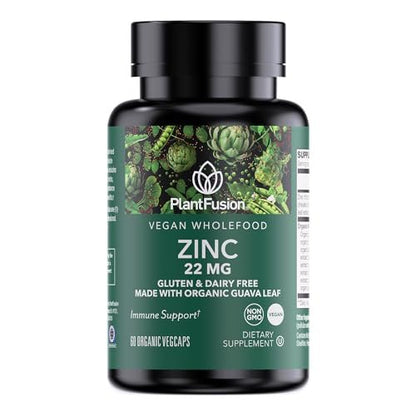 PlantFusion Vegane Zink-Ergänzung 22 mg – Vollwertkomplex mit cheliertem Zinkcitrat aus Bio-Guavenblatt zur Unterstützung des Immunsystems, 60 Kapseln