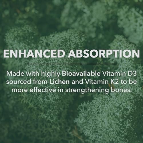 PlantFusion Organisches Veganes Vitamin D3 + K2 5.000 IE, 50 µg – Vitamin D aus pflanzlicher Flechte und Vitamin K2 für Immununterstützung und Knochengesundheit – 60 Kapseln
