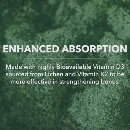 PlantFusion Organisches Veganes Vitamin D3 + K2 5.000 IE, 50 µg – Vitamin D aus pflanzlicher Flechte und Vitamin K2 für Immununterstützung und Knochengesundheit – 60 Kapseln