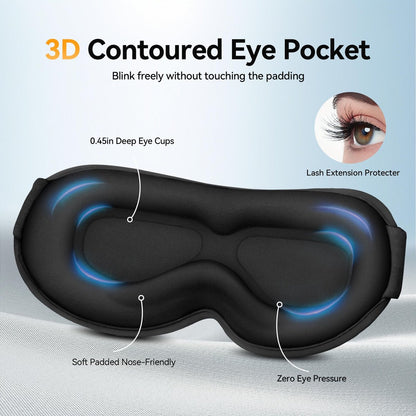 Gewichtete 3D-Schlafmaske für Männer & Frauen: Null-Druck-Augenabdeckung, verstellbares Band, atmungsaktiver Stoff – Ideal für Reisen, Meditation & Yoga – Tiefschwarz