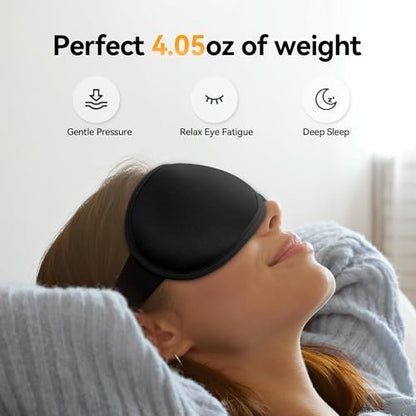 Gewichtete 3D-Schlafmaske für Männer & Frauen: Null-Druck-Augenabdeckung, verstellbares Band, atmungsaktiver Stoff – Ideal für Reisen, Meditation & Yoga – Tiefschwarz