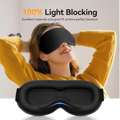 Gewichtete 3D-Schlafmaske für Männer & Frauen: Null-Druck-Augenabdeckung, verstellbares Band, atmungsaktiver Stoff – Ideal für Reisen, Meditation & Yoga – Tiefschwarz