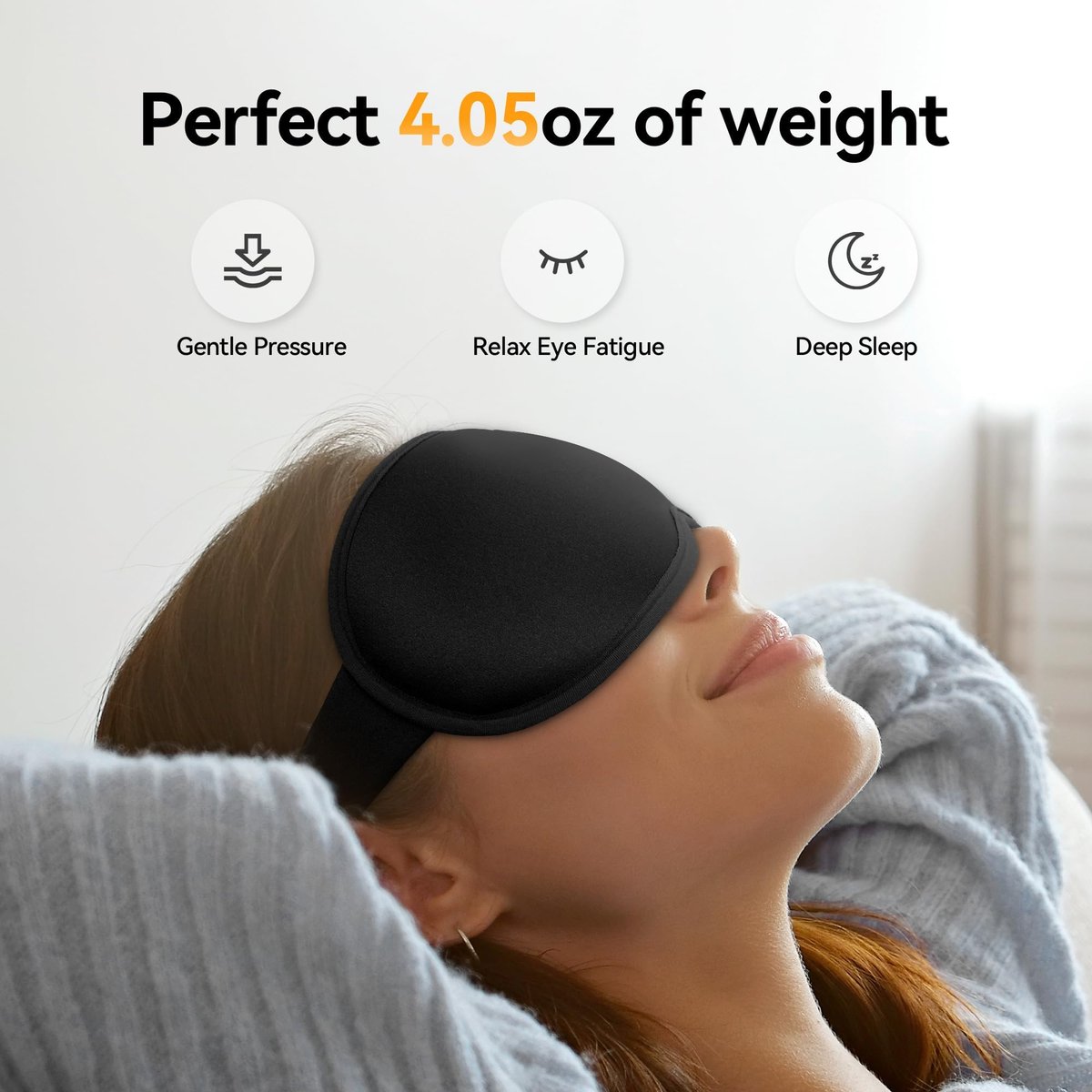 Gewichtete 3D-Schlafmaske für Männer & Frauen: Null-Druck-Augenabdeckung, verstellbares Band, atmungsaktiver Stoff – Ideal für Reisen, Meditation & Yoga – Tiefschwarz