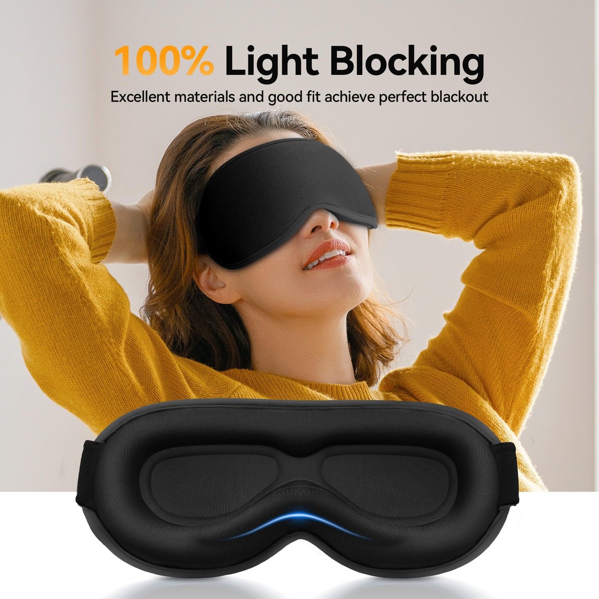 Gewichtete 3D-Schlafmaske für Männer & Frauen: Null-Druck-Augenabdeckung, verstellbares Band, atmungsaktiver Stoff – Ideal für Reisen, Meditation & Yoga – Tiefschwarz