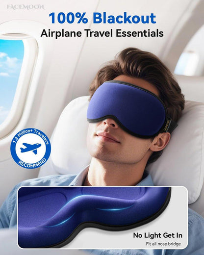 Gewichtete Schlafmaske mit 3D-Kontur – Null Augendruck, Wimpernfreundlich, Verstellbarer Schieberiegel – Perfekt für Frühlingsferien & Strandurlaub (Navy Blue)
