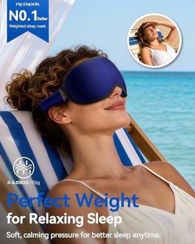 Gewichtete Schlafmaske mit 3D-Kontur – Null Augendruck, Wimpernfreundlich, Verstellbarer Schieberiegel – Perfekt für Frühlingsferien & Strandurlaub (Navy Blue)