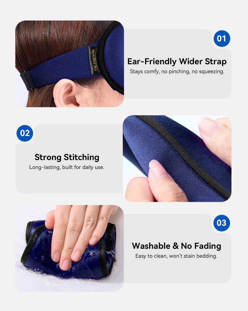 Gewichtete Schlafmaske mit 3D-Kontur – Null Augendruck, Wimpernfreundlich, Verstellbarer Schieberiegel – Perfekt für Frühlingsferien & Strandurlaub (Navy Blue)